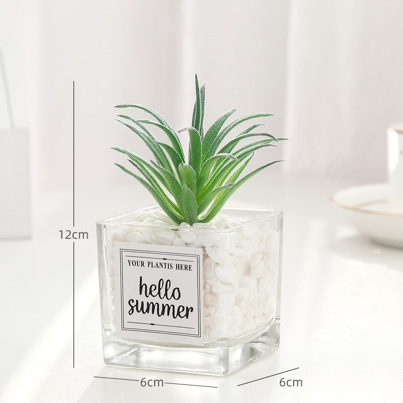 Planta de simulación nórdica, Mini planta suculenta en maceta, péndulo , botella de vidrio de piedra verde, planta decorativa de escritorio en maceta: E