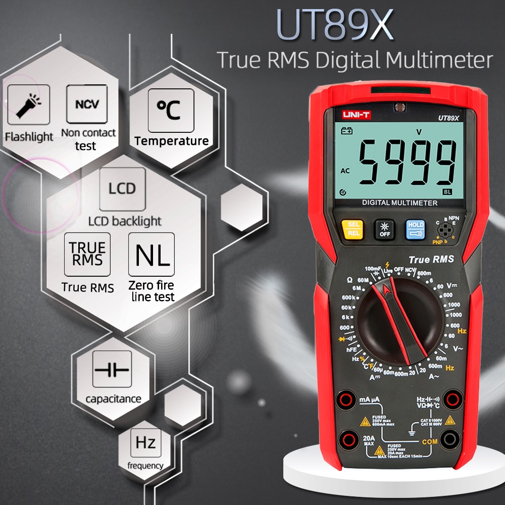 Uni-T UT89X/Xd True Rms Digitale Multimeter Ac/Dc Digitale Digitale Spanningstester Ncv Vfc 20A currentcapacitor Weerstaan Tester