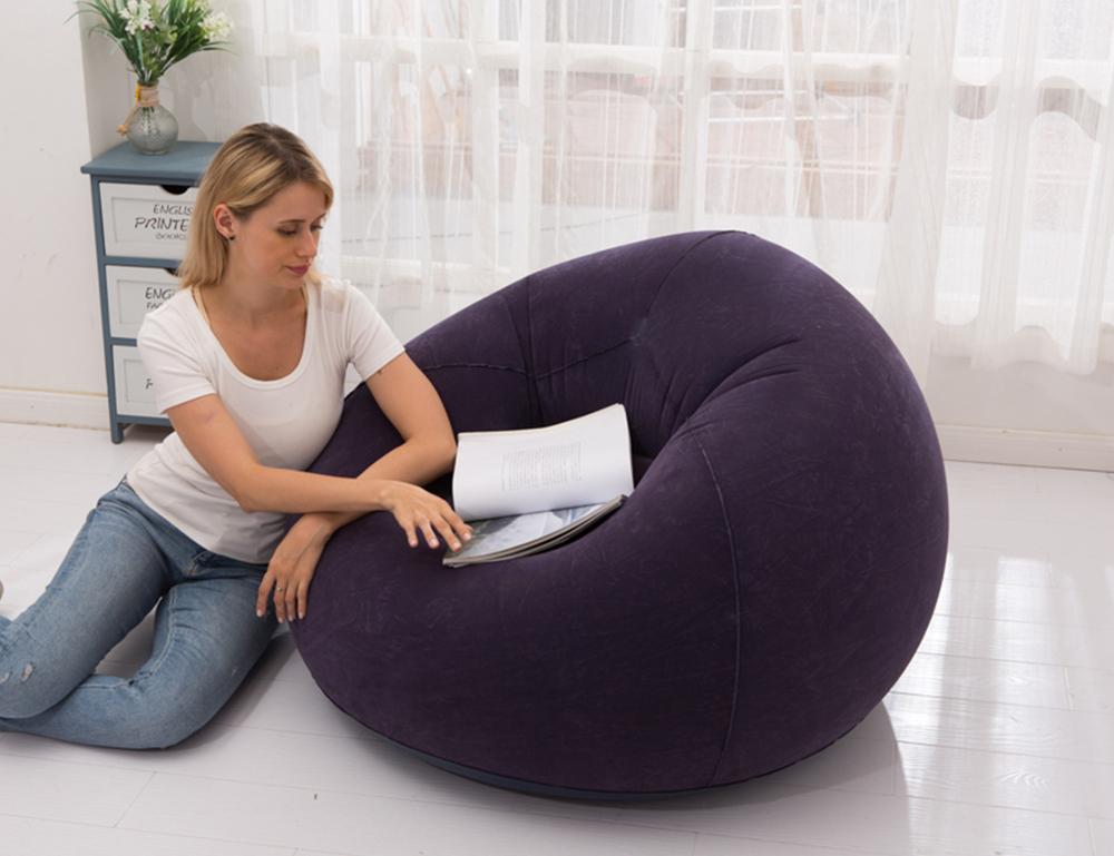 Modern ball shape flocking PVC inflatable sofa , living room bean bag chair