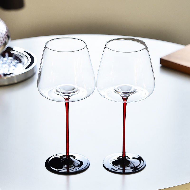 550ml Red Wine Glass Handmade Crystal Brandy Bordeaux Goblet Art Big Belly Tasting Cup Wedding Party Flutes Glass: 2Pcs Red