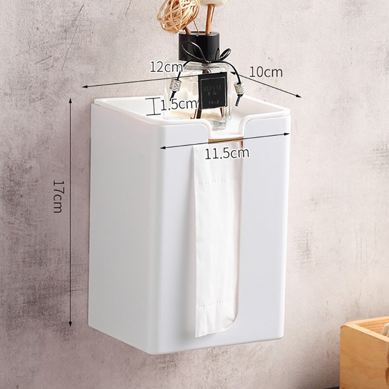 Tissue Doos Wandmontage Badkamer Toiletrolhouder Gratis Punch Woonkamer Keuken Papier Dispenser Thuis Tissue Storage Case: White  With Lid