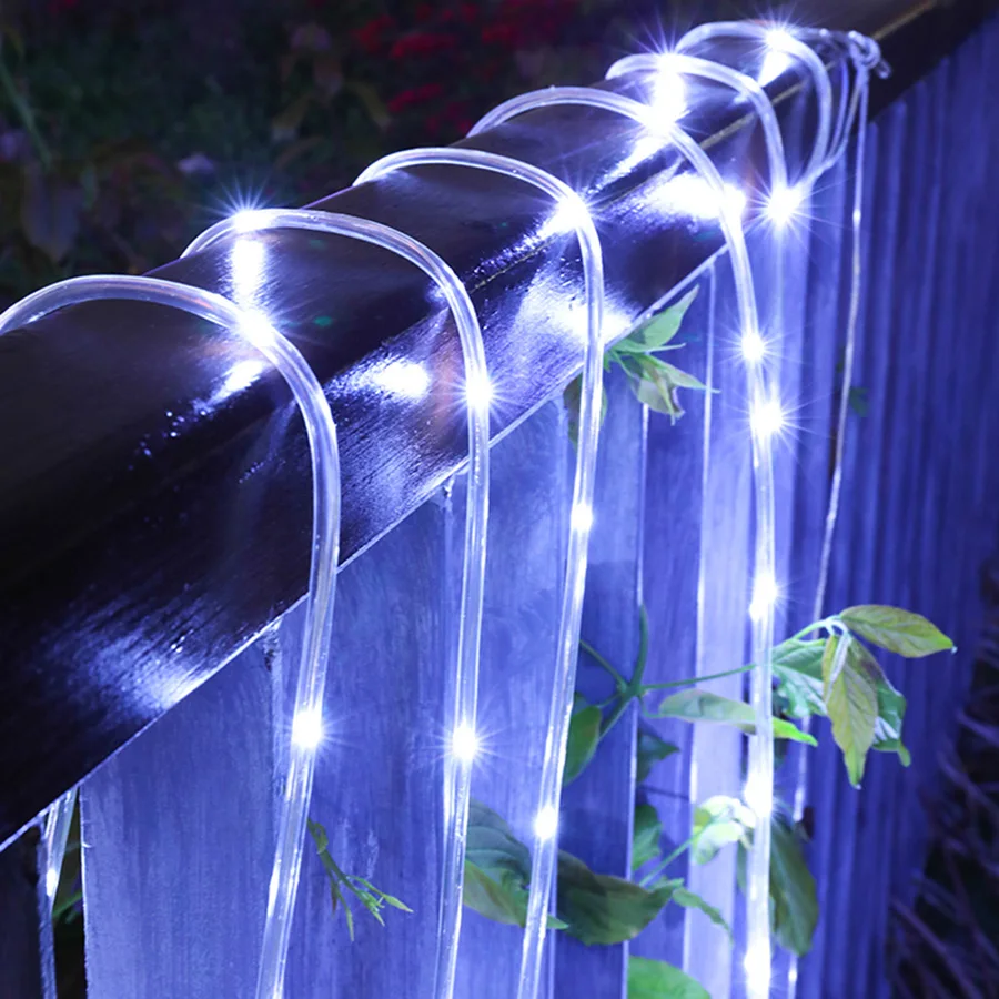 Corde lumineuse LED de noël basse tension, 8 modes, étanche, 12M, 100LED, Tube clair extérieur, corde lumineuse et chaîne pour terrasse, Patio, jardin