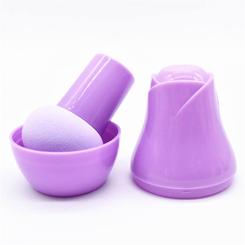 1pc make up spons draagbare kleurrijke paddestoel hoofd droge en natte dual purpose poederdons clear met bloemen cosmetische pakket: purple with cap