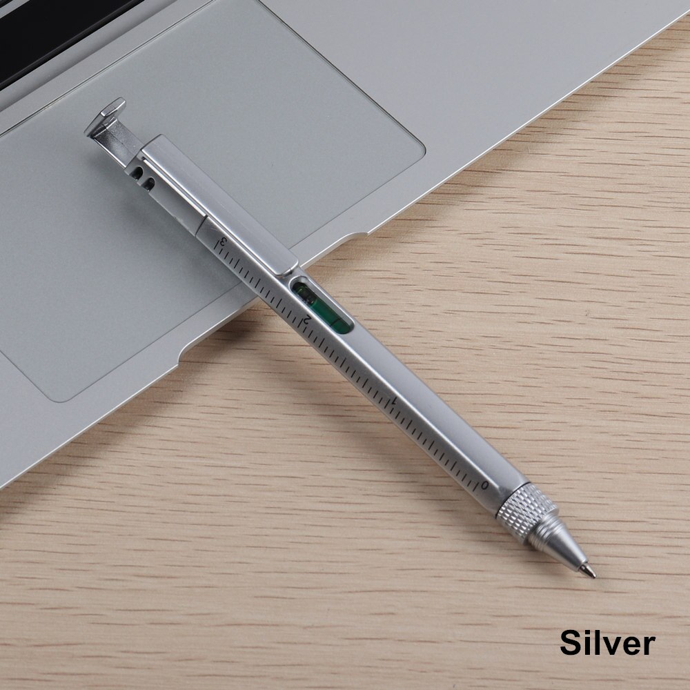 Multi-Funktionale Stift 5 in 1 Telefon Halfter Schraube-Fahrer Wasserwaage Herrscher Und Kugelschreiber Für Schule büro Haushalts Guter Helfer: Silber- / Blau