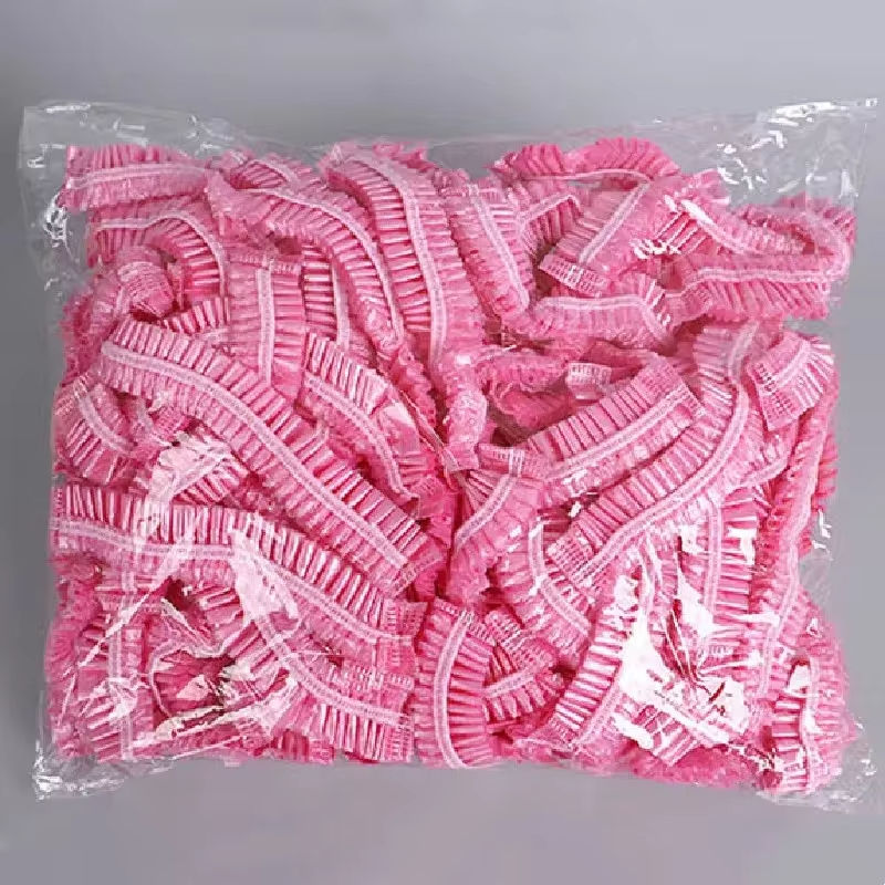 Gorro de ducha desechable para mujer, cubierta de cabeza impermeable de plástico, salón de Spa rosa, tinte para el cabello de Hotel, gorro elástico para el cabello, 100 unids/set