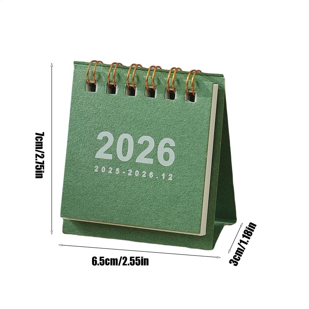2025-2026 bureaukalender, van mei 2025 tot december 2026, kleine kalender van 20 maanden, 6,5x7x3cm papieren kleine bureaukalender kalender: green