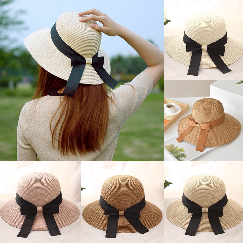Femmes Nouvelle Dames Femmes Décontracté À Large Bord Disquette Pliable Paille Plage Chapeau Décontracté Chapeaux Gorras