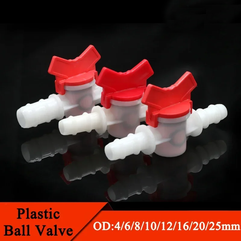 Robinet à bille en plastique bidirectionnel, 4mm, 6mm, 8mm, 10mm, 12mm, 16mm, 20mm, 25mm, tuyau en PVC, connecteur micro d'irrigation, jardin d'aquarium, 1 pièce