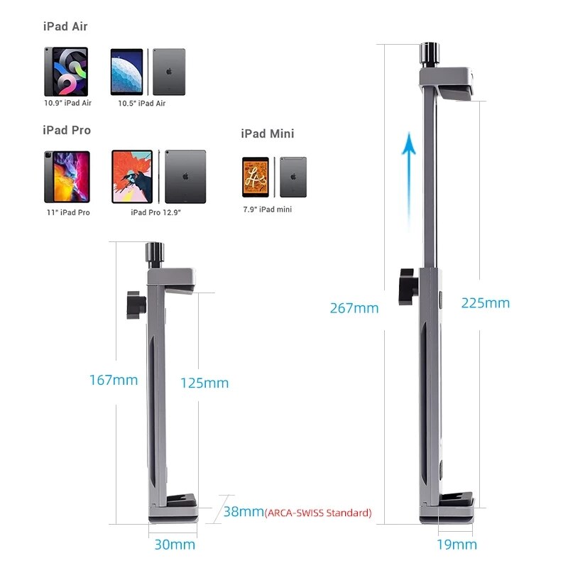 XILETU XJ-15 Universal Aluminum Alloy Tablet Phone Stand Holder Clip Tripod Adjustable Bracket for iPad Mobile Phones Tablets