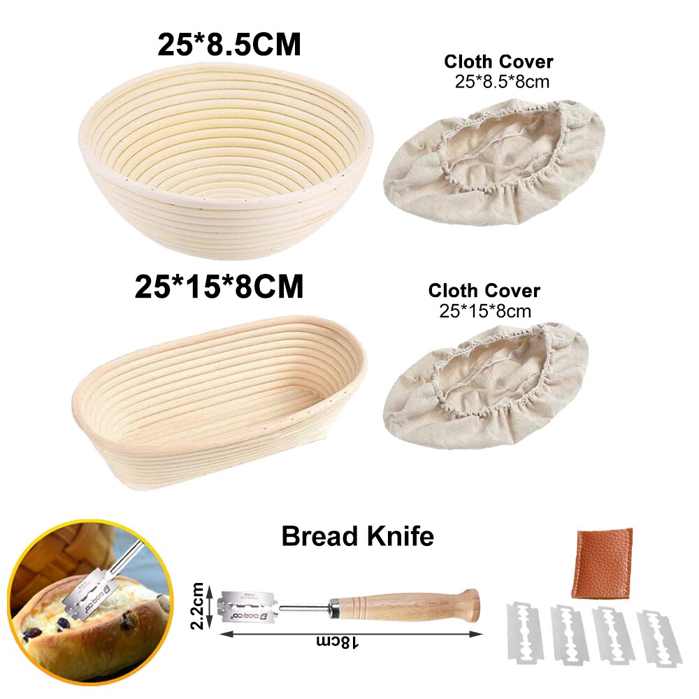 Rattan Banneton Bread Proofing Proving Baskets Set Round /Oval Natural Rattan Fermentation Basket Dough Wicker Rattan DIY Tool: 2 PCS Set E