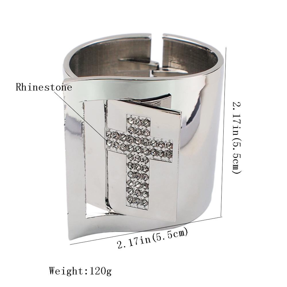 Grote manchet armband met manilla kruis en strass steentjes voor dames, kostuum statement armband sieraden