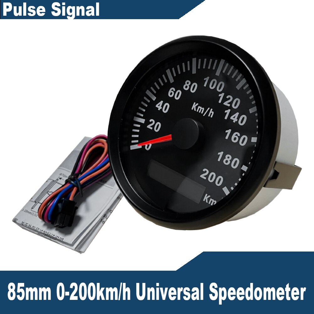 Universal 85mm Speedometer Odometer Speed Gauge 0-120/0-200 km/h for Car Truck Motor Auto with Backlight 12V 24V (Pulse Signal): 200km-BN