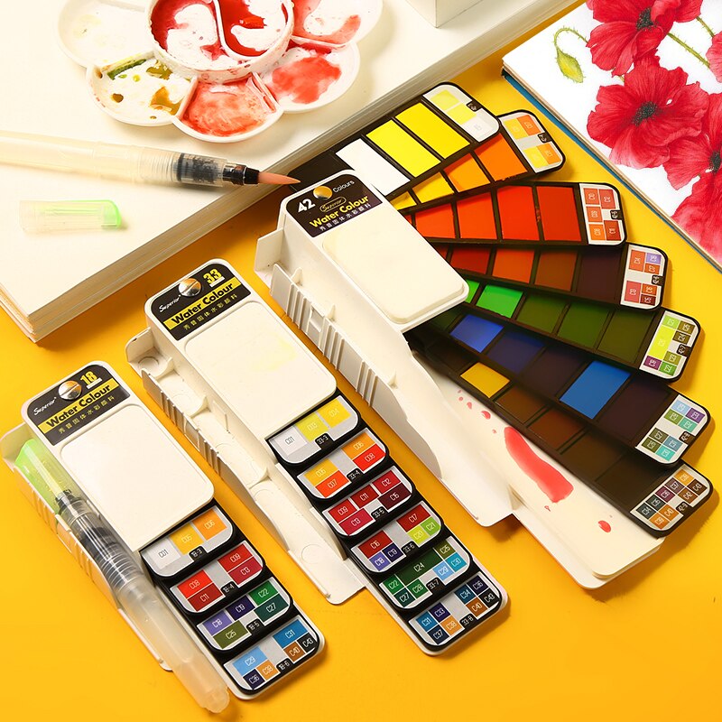 Peinture aquarelle en forme d'éventail 18/24/33/42 couleur solide ensemble de peinture portable opaque aquarelle stylo spécial palette de couleurs art fournitures