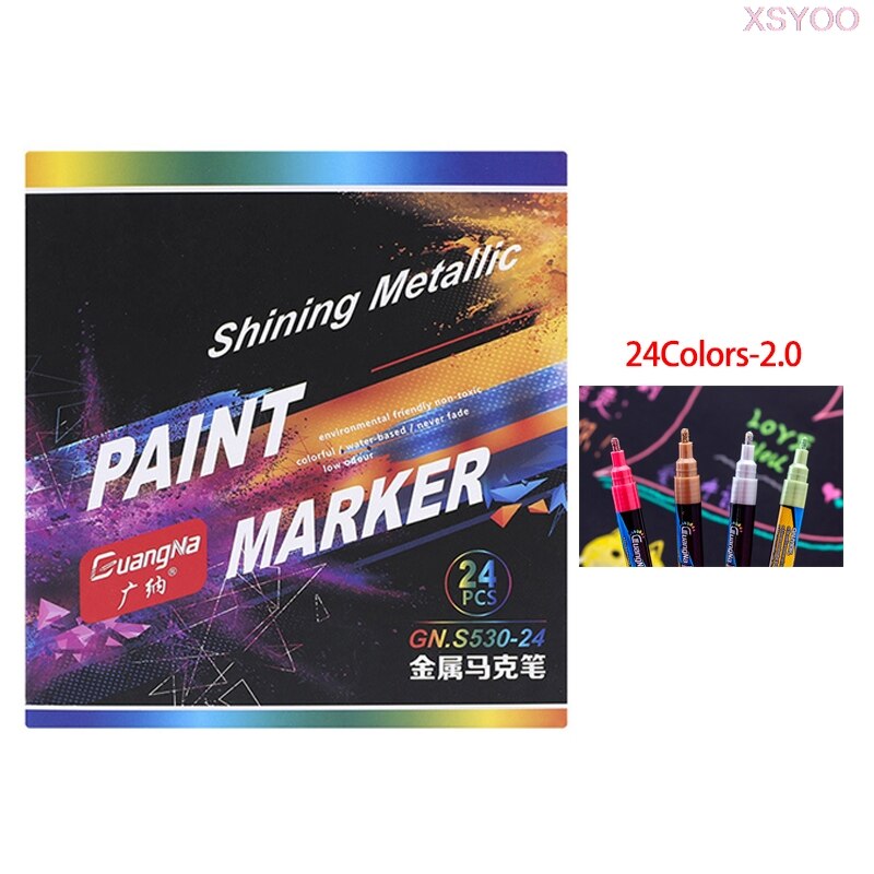 GN 6/12/18/24Colors Acrylic Paint Marker Pen 0.7-2.0Tips Metallic Marker Pens For Ceramic Rock Glass Porcelain Permanent Markers: 24 colors-2.0