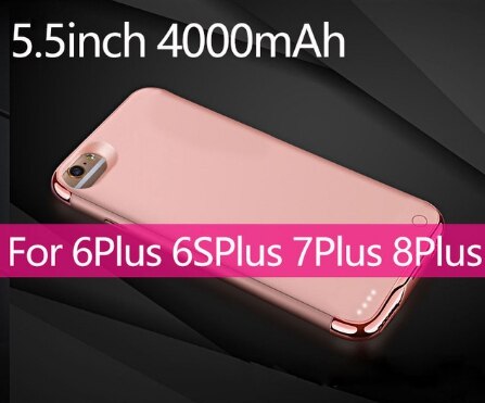 4000Mah Batterij Case Voor Iphone 6 Plus 7 Plus 8 Plus Power Bank Opladen Case Voor Iphone 6S plus Ultra-Dunne Batterij Oplader Case: Rosy