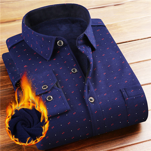 Camisa de invierno con dibujo de lunares para hombre, novedad de , camisa informal cálida de terciopelo para hombre, camisas de vestir de manga larga ajustadas, 4XL: XXL