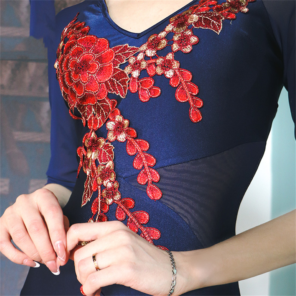 Modern Dance Dress for Women Long Sleeve Embroidery Latin Dance Competition Dresses Adult Performance Wear