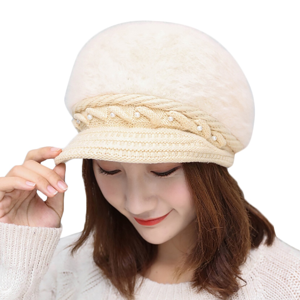 Women Beret Beanie Double Thickening Wool Felt Girls Beret Hat Keep Warm Winter Outdoor Soft Solid Color Beret Hats: Beige 