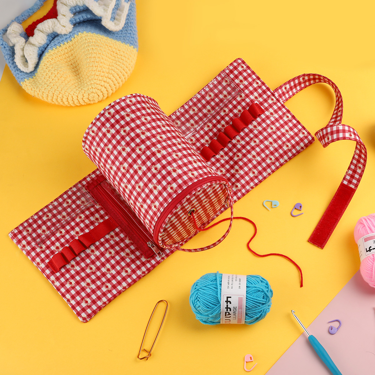 QZLKNIT Fashine Small Yarn Storage Bag Portable Knitted Wool Bags Foldable Cerchet Hooks Bags for Sewing Tools Accessories