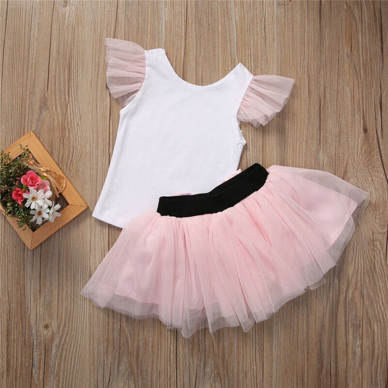 2pcs Mom Daughter Matching Clothes Women Girls Short Sleeve T-shirt Tee Short Bow Knot Tutu Skirt Summer Casual Outfits