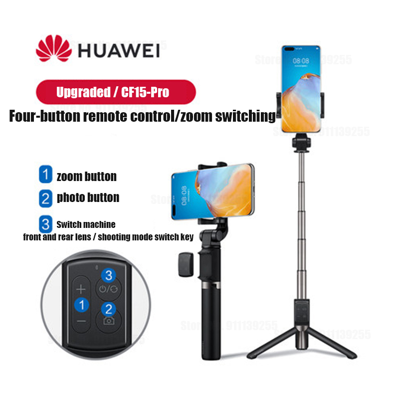 Huawei-Palo de selfi AF15/Pro Original, trípode portátil con Control inalámbrico, monopié de mano, compatible con Bluetooth, para iOS/Xiaomi Phon: CF15 Pro black