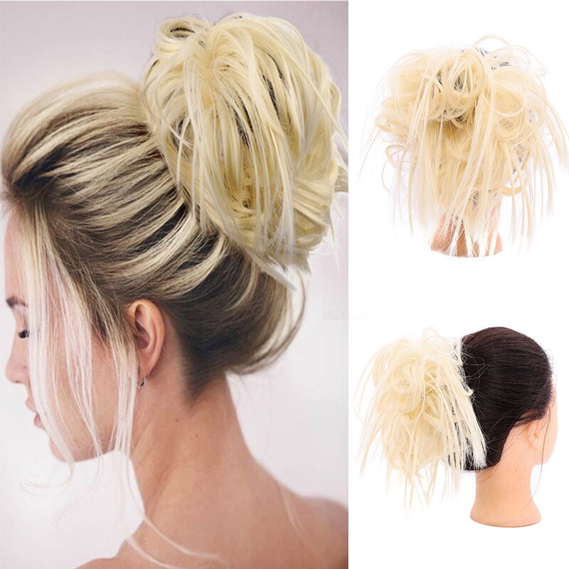 Rodet syntetisk hår knold langt hår stretch blonde hår forlængelse elastisk band strop pandebånd paryk