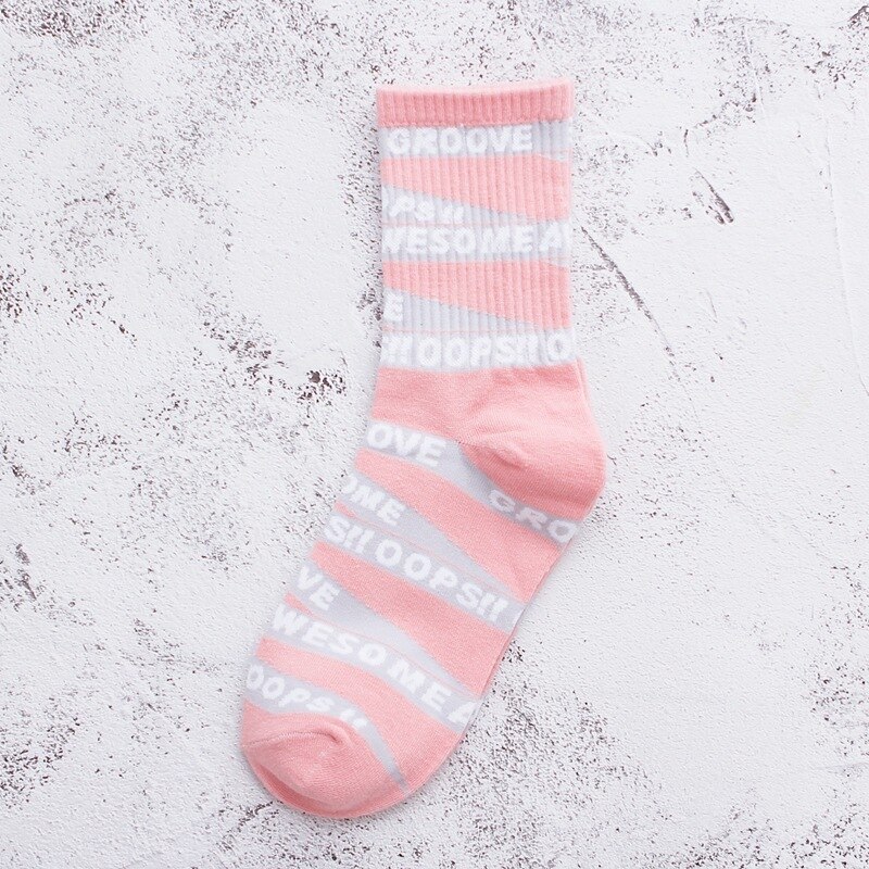 Outdoor Sport Socks Knitted Letter Non-slip Basketball Bicycle Compression Socks Streetwear Hip Hop Skateboard Baseball Sock: Pink grey