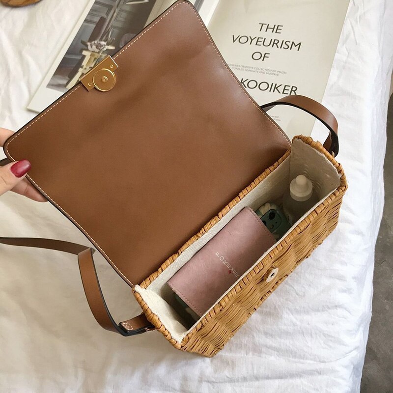 OLSITTI Einfarbig Strand Stroh Taschen für Frauen Handarbeit Gewebt Handtasche Damen Schulter Crossbody-tasche