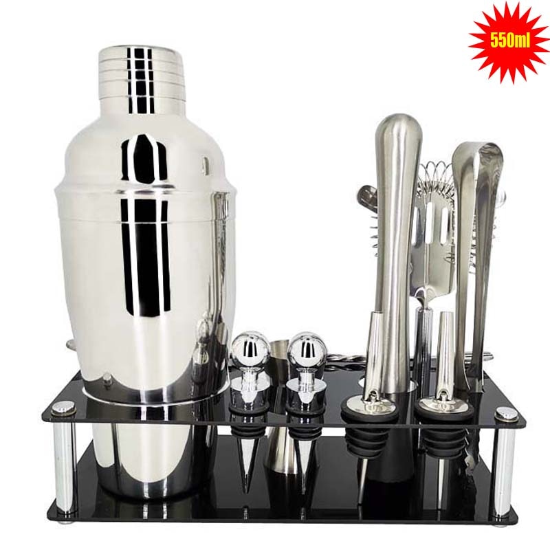 Iyounice Wijn Regulator Cocktail Shaker Professionele Premium Bar Set Drink Mixer 550 Ml Bar Tool Met Wijnrek: 11Pcs 550mlRack