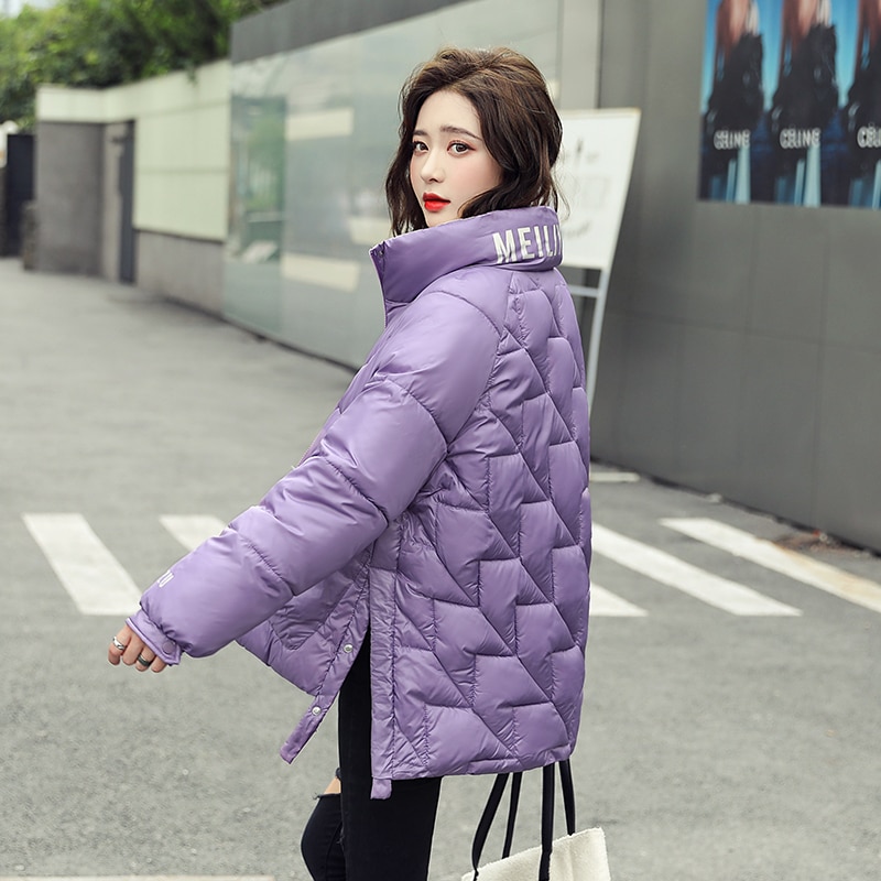 Stehen Kragen frauen Jacken Übergroßen Solide Parkas Weibliche Winter verlieren Dicke Baumwolle Gepolsterte knapp Drucken lässig Outwear