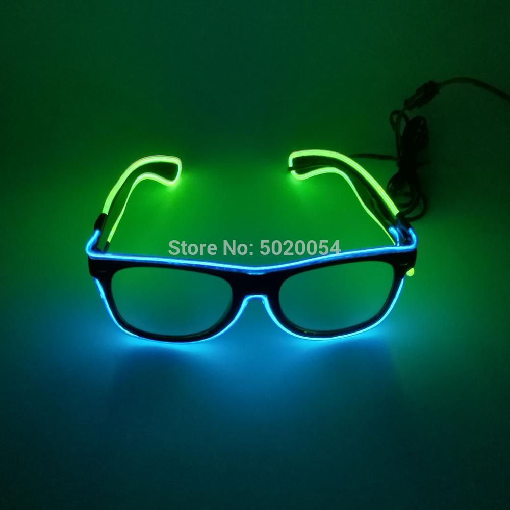 Glasögon män el tråd glödande glasögon mörkerseende lyser upp blinkande glasögon led glasögon: Blå-citrongrön