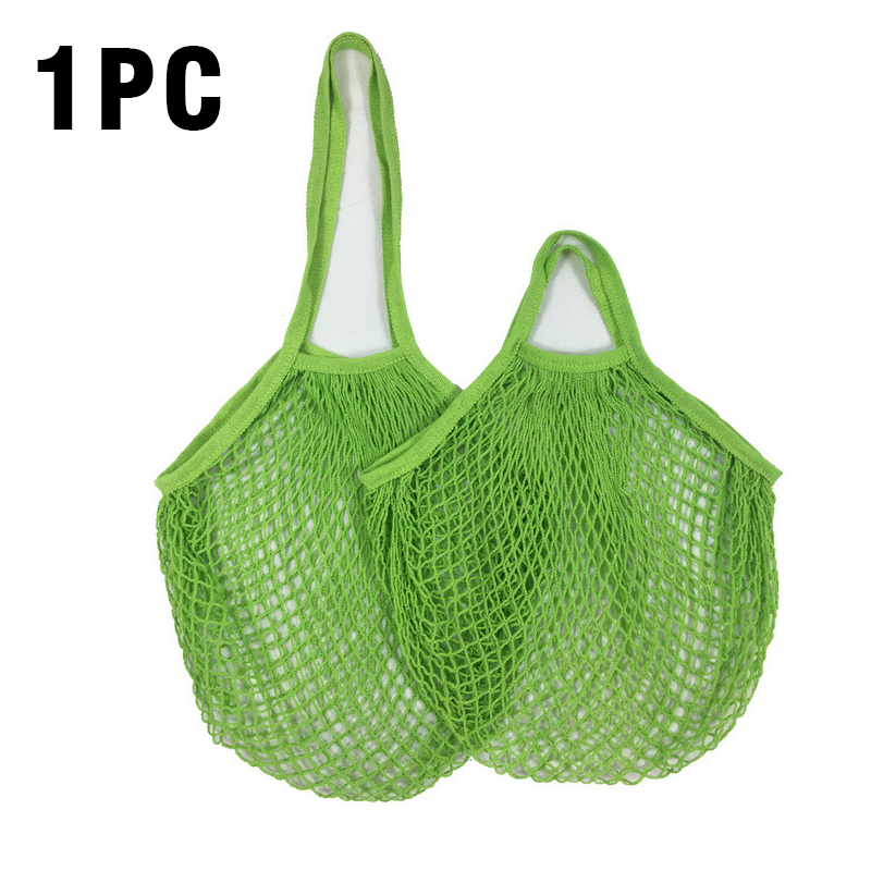 Wasbare katoenen mesh boodschappentassen Katoenen touwtassen Netto boodschappentassen Mesh tassen voor fruitopslag Herbruikbare fruit-groentezak: M / green