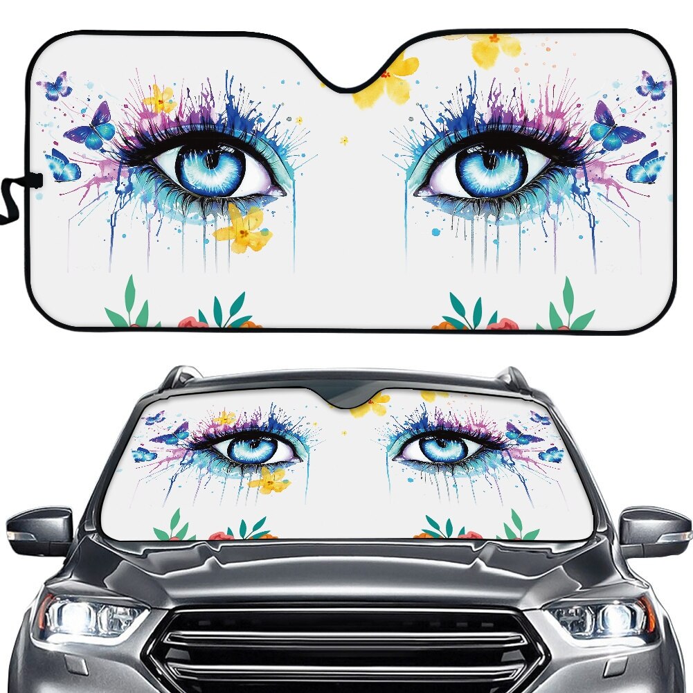 Parasol con estampado de Ojos de mujer para parabrisas delantero de coche, Reflector de calor, sombrilla para coche, suministros de sombreado universales personalizados: Verde