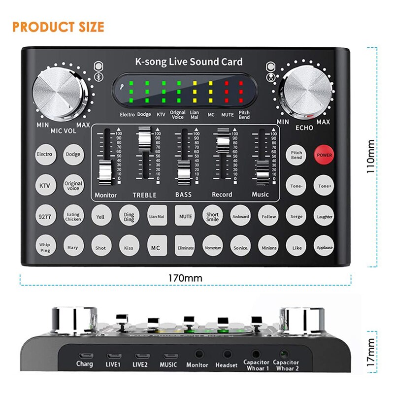Universal- Audio- Externe USB Headset Mikrofon Stimme Ändern Audio- Rührgerät Adapter Karte Live Soundkarte Mit 18 Lustige Klang Wirkung