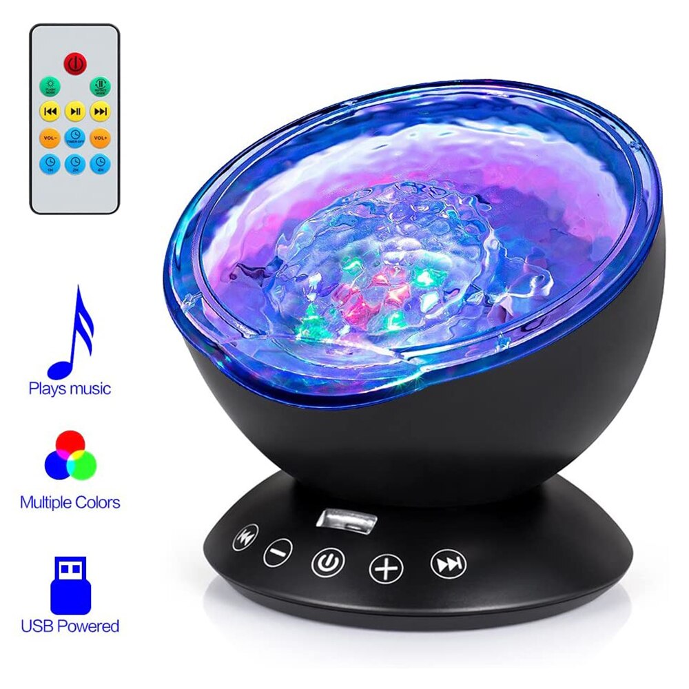 Sound-Activated LED Starry Water Wave Music Projector Light Bluetooth Music Player Remote Projector Light Wedding Decor D20: B-Black Remote 