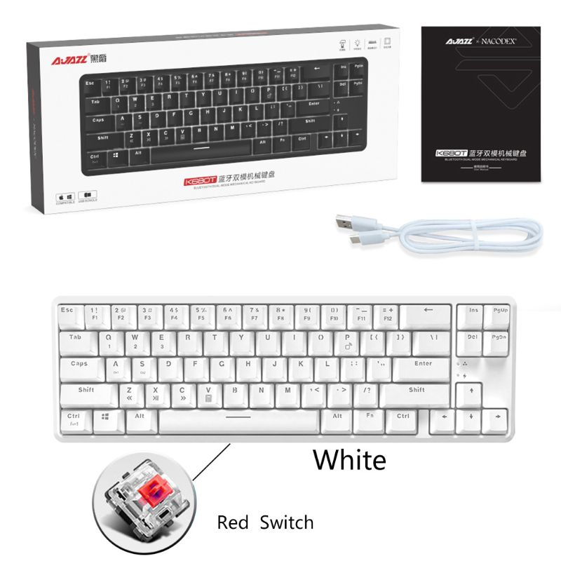 Wired Bluetooth 68 Toetsen Met Anti-Ghosting Mechanische Toetsenbord Voor Ajazz K680t Verschillende Backlight Modi: White Red Switch