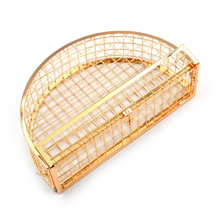 Dames avondtas metalen uitgeholde mini tas banket feest schoudertas retro rock crossbody tassen bruiloft clutch kooi handtas: Goud