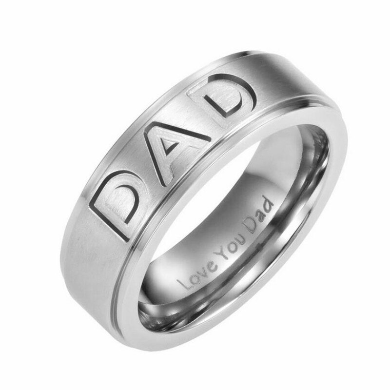 8Mm Rvs Ring Mannen Zilveren Brief Vader Ringen Mens Sieraden Vintage Eenvoudige Ring Mannen Mannelijke Ronde Ringen
