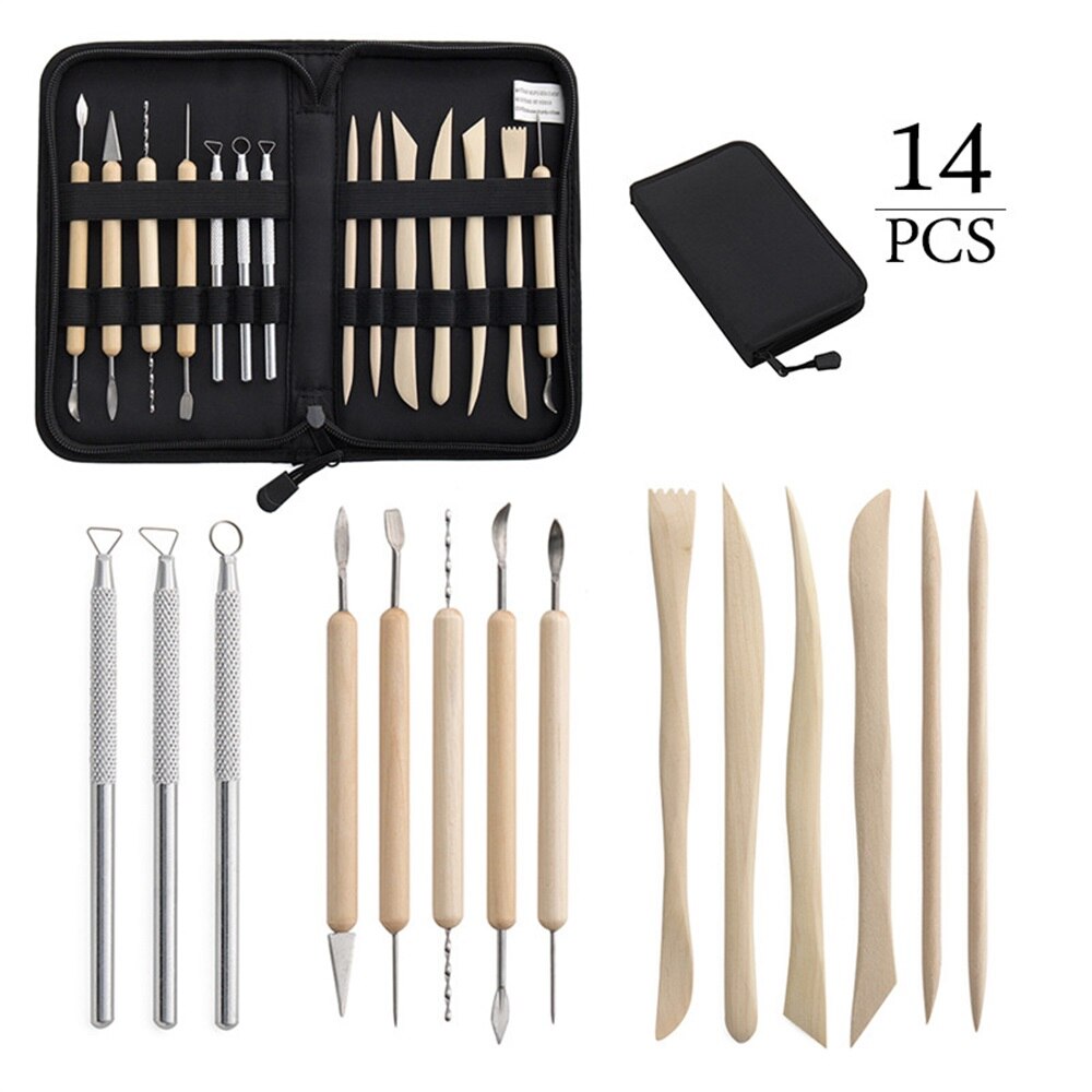 D&amp;D Pottery Clay Sculpting Tools Pottery Carving Tool Kit with Carrying Case Bag for Beginners Professionals Pottery Modeling: 14pcs set