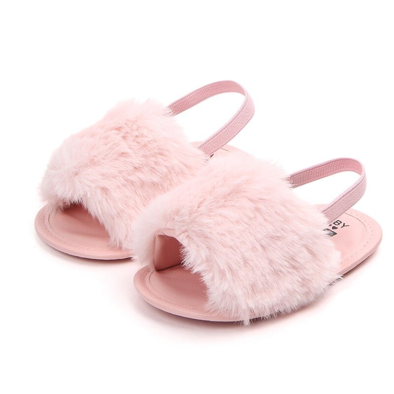Classic Meisje Slipper Sandalen Zomer Zacht haar stijl Ademend Baby Bont Schoenen Eenvoudige Elastische Sandalen prinses Baby: P / 0-6 months