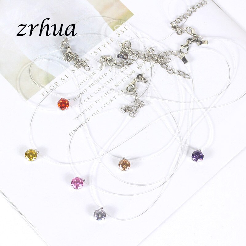 ZRHUA Weibliche Transparent Angelschnur Halskette Silber Farbe Kette Halskette Frauen Strass Halsband Halskette Collier Femme