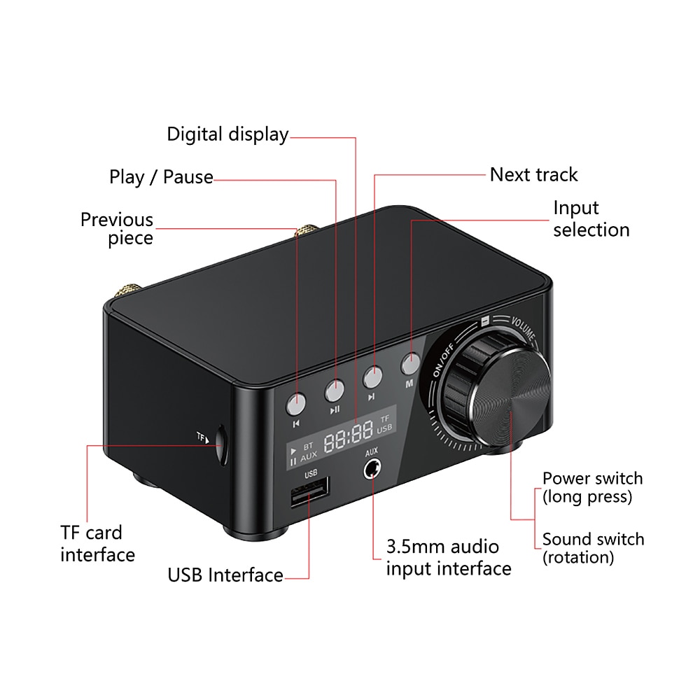 AIYIMA TPA3116 amplificateur Bluetooth numérique classe D puissance amplificateur maison 50Wx2 stéréo HiFi amplificateur de son Support AUX TF lecteur MP3