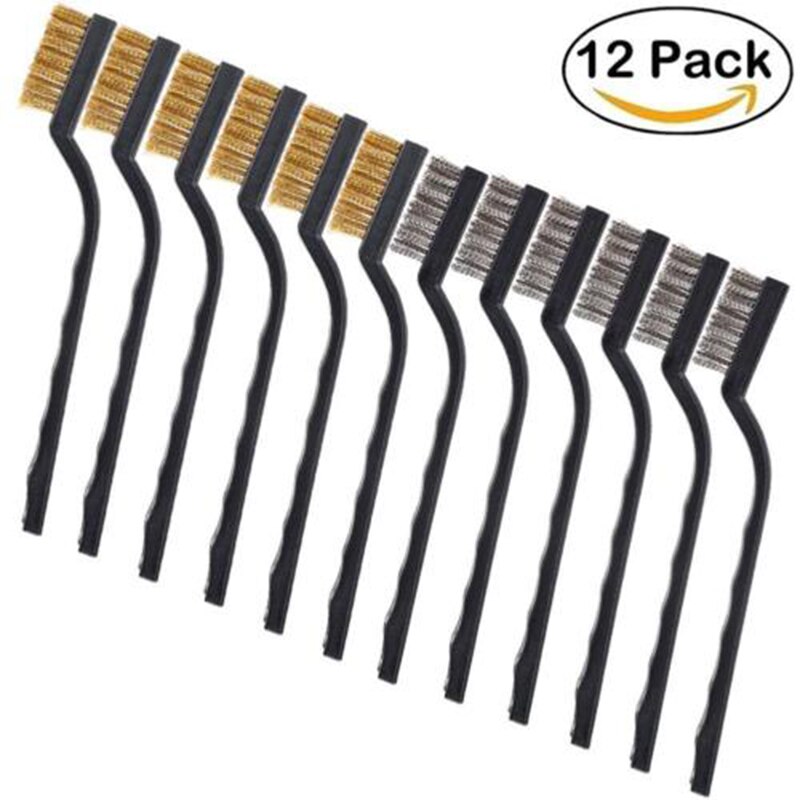 12Pcs Wire Brush Kit Small Copper wire brushes Tool Industrial Brass Nylon Cleaning brushes Rust Remover: 12pcs