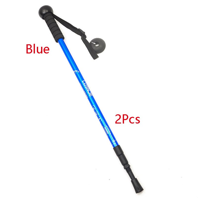 Outdoor Walking Sticks Camping Hiking Ultralight Camera Stand Walking Sticks Adjustable Telescopic Alpenstock Trekking Pole: Blue 2PCS