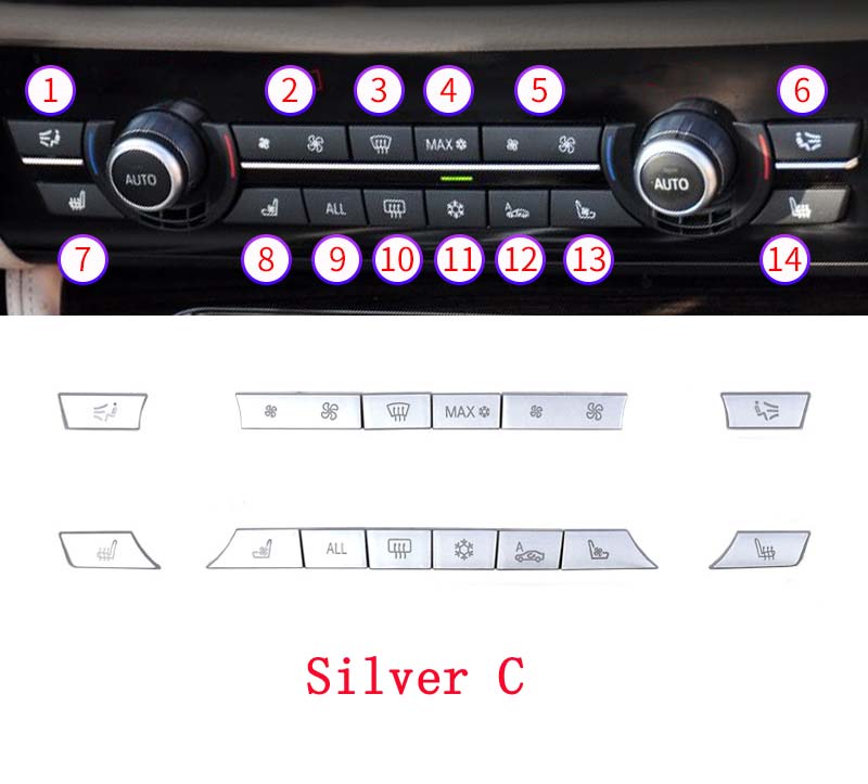 Car Auto Air Conditional Button Key Caps A/C Heater Switch Kit Cap Cover Replacement for BMW X5 X6 5 series 7 series F10 F18: Silver C