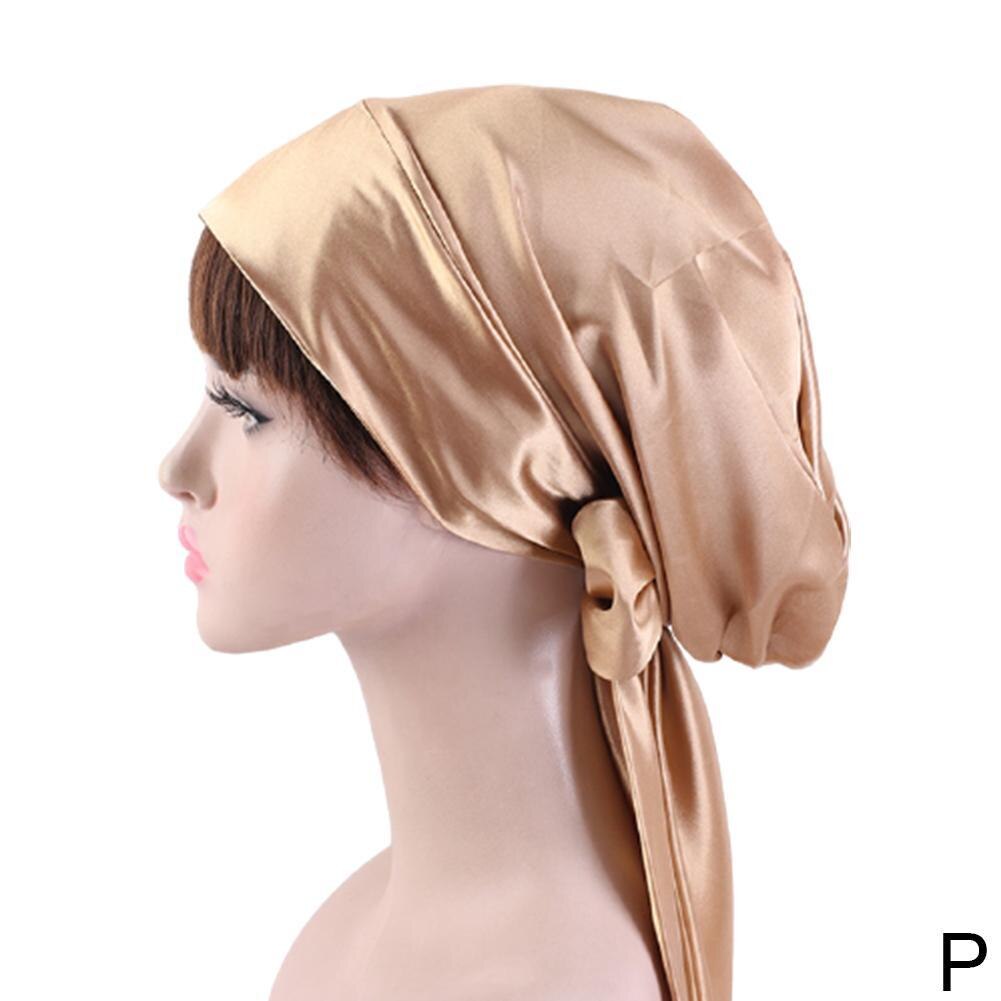 Soft Silk Women Night Sleep Shower Cap Adjustable Ladies Long Hair Care Bonnet Headwrap Hat Durag Soft Satin Hats Accessories: P