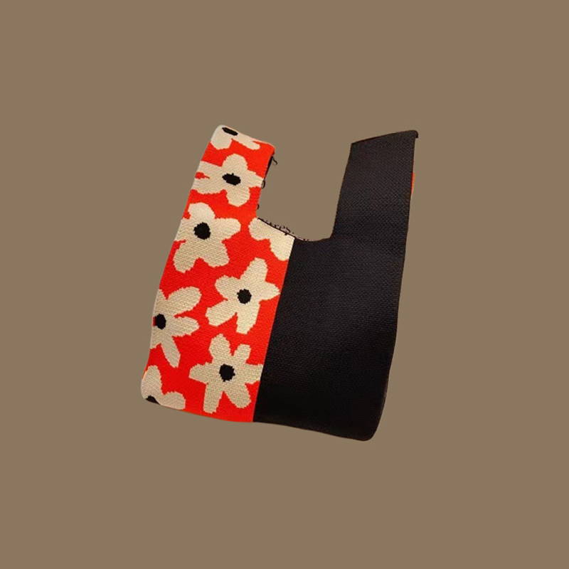 Mini bolso de muñeca con nudo para mujer, bolsos de mano de punto hechos a mano, bolso de mano informal coreano, bolsos de compras reutilizables: Azúcar moreno