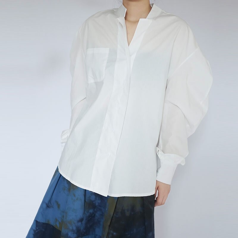 Xitao hvid bluse dame enkelt bryst fuldærmet efterår plus størrelse minority casual skjorte  zp3016