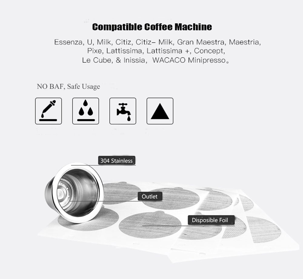 Herbruikbare Voor Nespresso Capsules Rvs Met Wegwerp Aluminium Afdichtingen Te Reinigen Herbruikbare Cup Lichaam