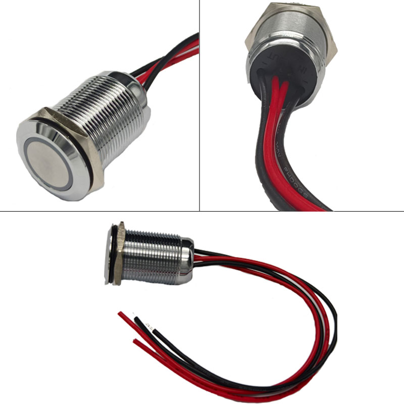 16mm 19mm Long Dimmer Switch IP65 Stepless Metal Touch Sensor Switch 1NO With 12V 24V WHITE BLUE LED Light With Cable Wire